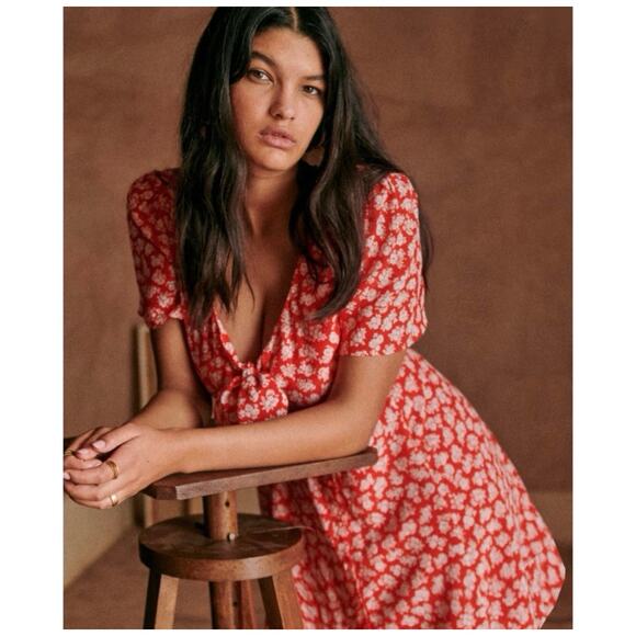 Sezane Silk Norabel Mini Dress Red Cara Print Size 46 EU 14 US - Picture 3 of 11